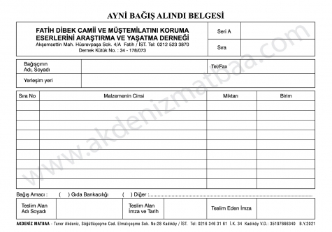 Ayni Bağış Alındı Belgesi