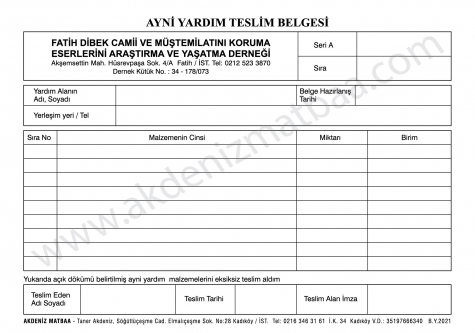 Ayni Yardım Teslim Belgesi