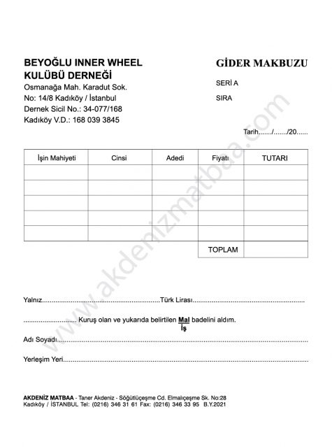 Dernek Gider Makbuzu