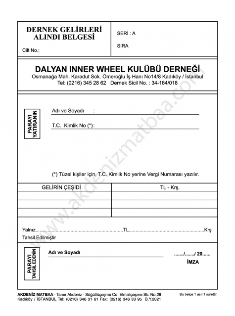 Dernek Gelirleri Alındı Belgesi