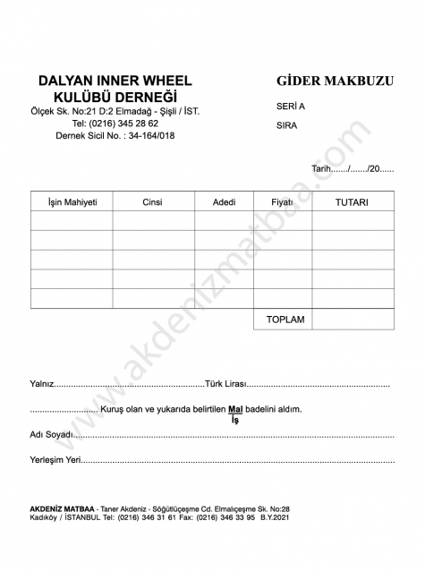 Dernek Gider Makbuzu